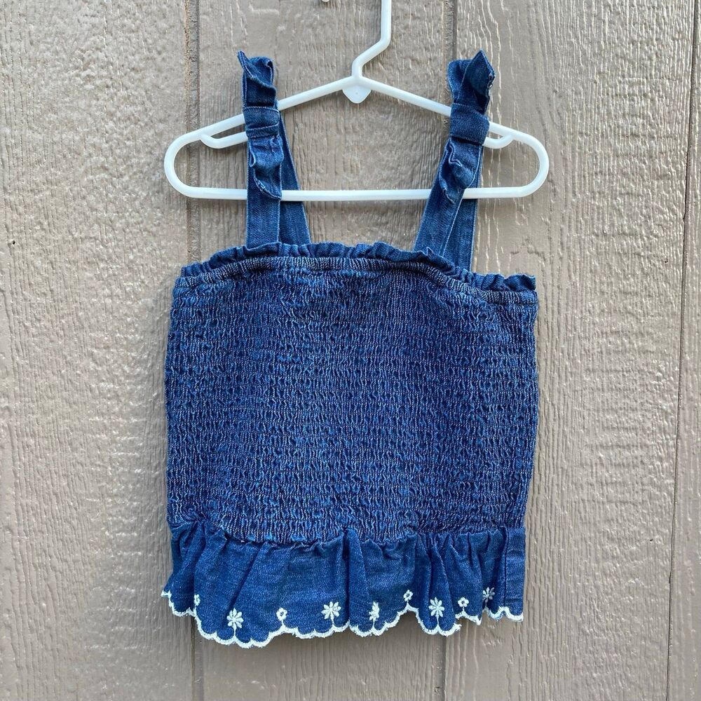Old navy Sleeveless Bow-Tie Smocked Jean Top for Toddler Girls size 5T